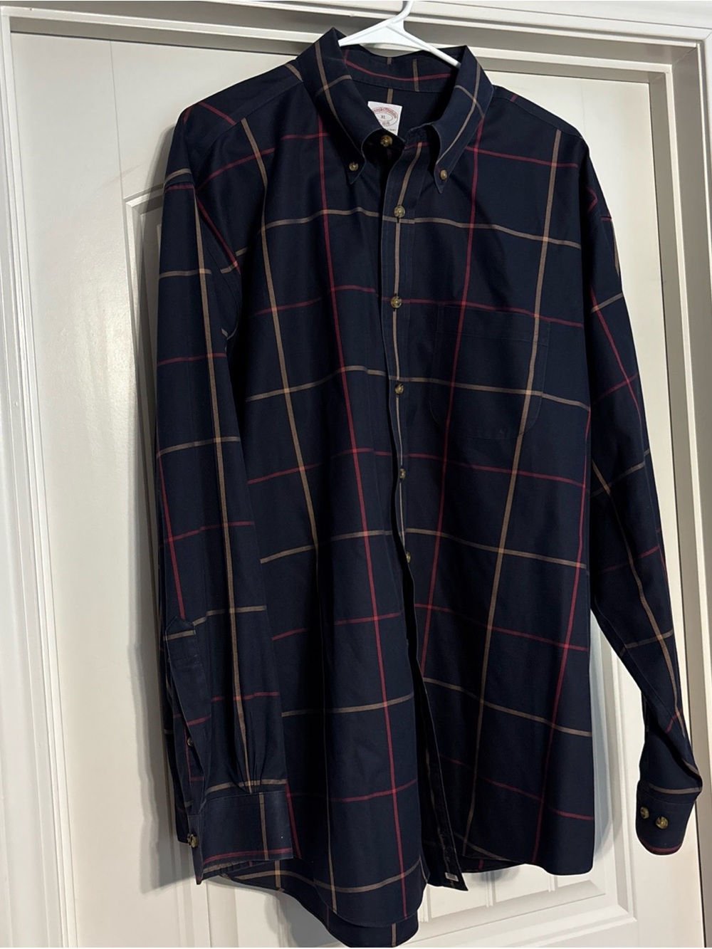 Brooks Brothers Original Polo Shirt All Cotton Navy Plaid X-Large EUC